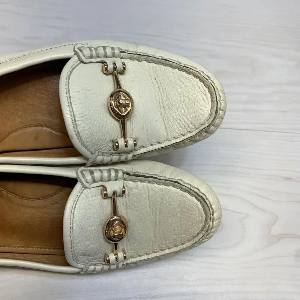 Coach Arlene Loafers‎ Women Ivory Pebbled Grain Leather Penny Driving Size 7B